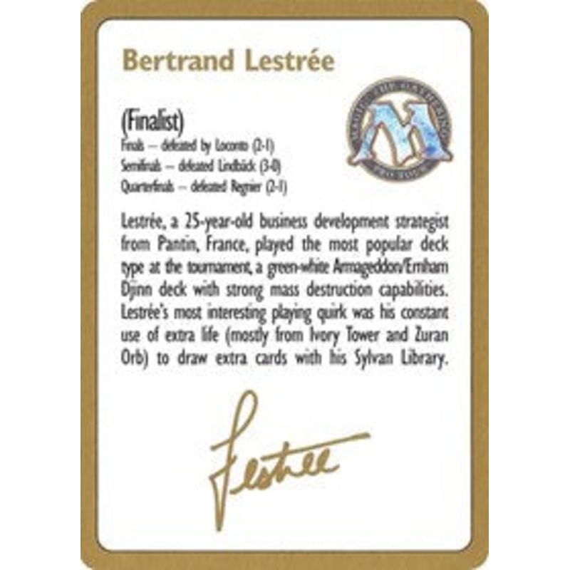 1996 Bertrand Lestree Biography Card [World Championship Decks]