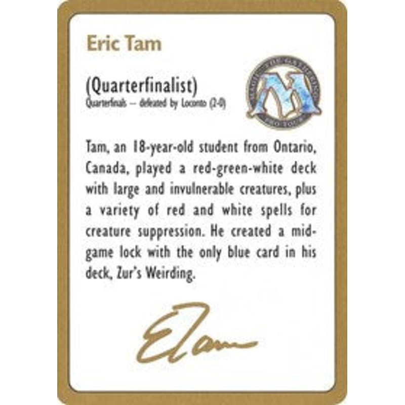 1996 Eric Tam Biography Card [World Championship Decks]