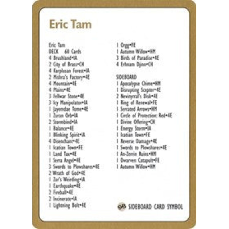 1996 Eric Tam Decklist Card [World Championship Decks]