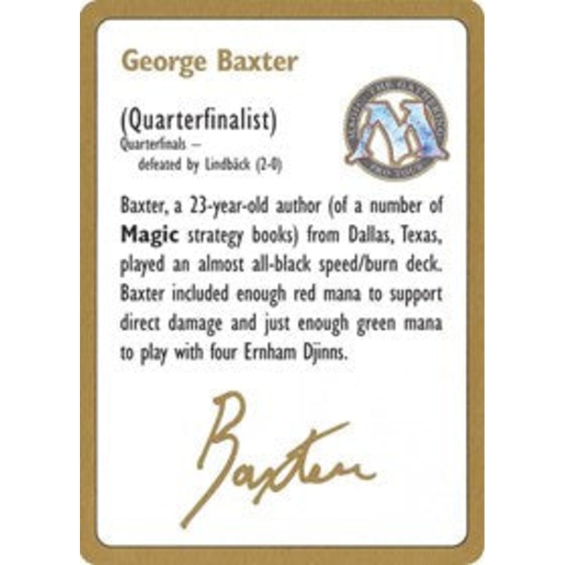 1996 George Baxter Biography Card [World Championship Decks]