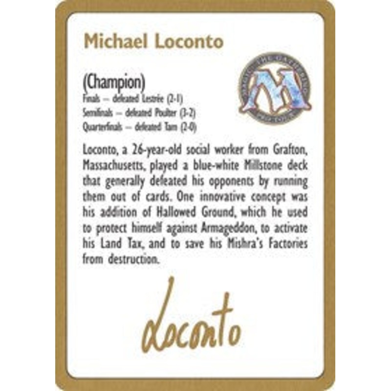 1996 Michael Loconto Biography Card [World Championship Decks]
