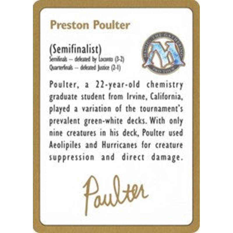 1996 Preston Poulter Biography Card [World Championship Decks]