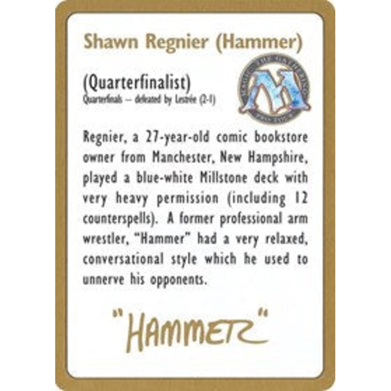 1996 Shawn "Hammer" Regnier Biography Card [World Championship Decks]