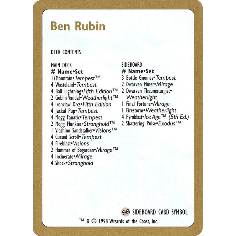 Ben Rubin Decklist [World Championship Decks 1998]