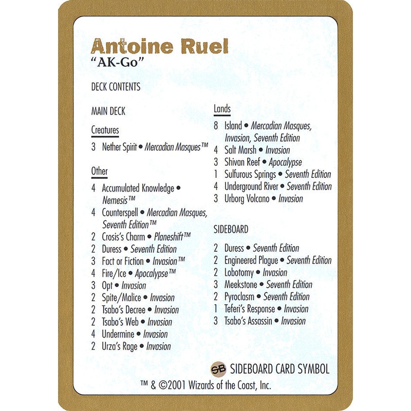 Antoine Ruel Decklist [World Championship Decks 2001]