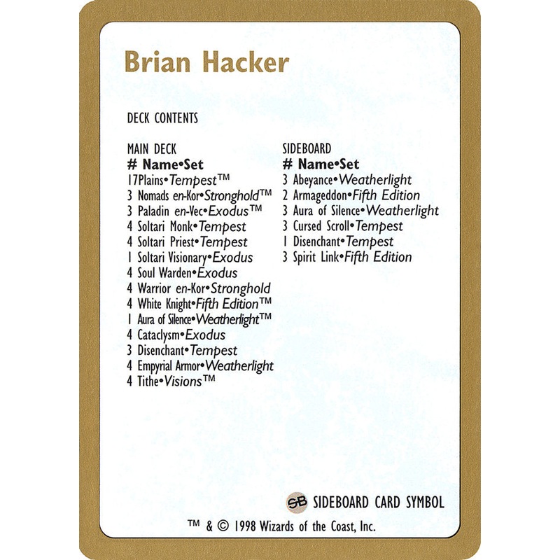 Brian Hacker Decklist [World Championship Decks 1998]