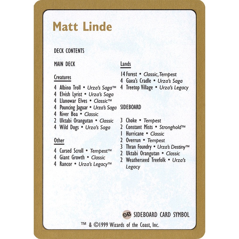 Matt Linde Decklist [World Championship Decks 1999]