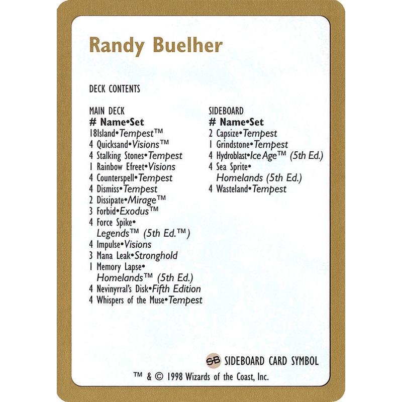 Randy Buehler Decklist [World Championship Decks 1998]