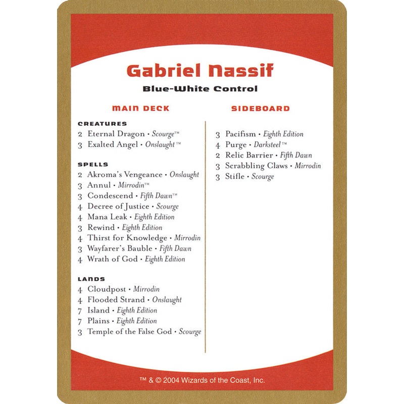 Gabriel Nassif Decklist [World Championship Decks 2004]