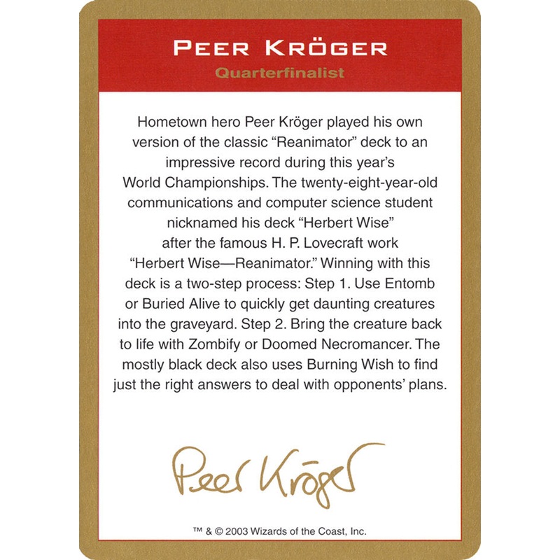 Peer Kroger Bio [World Championship Decks 2003]