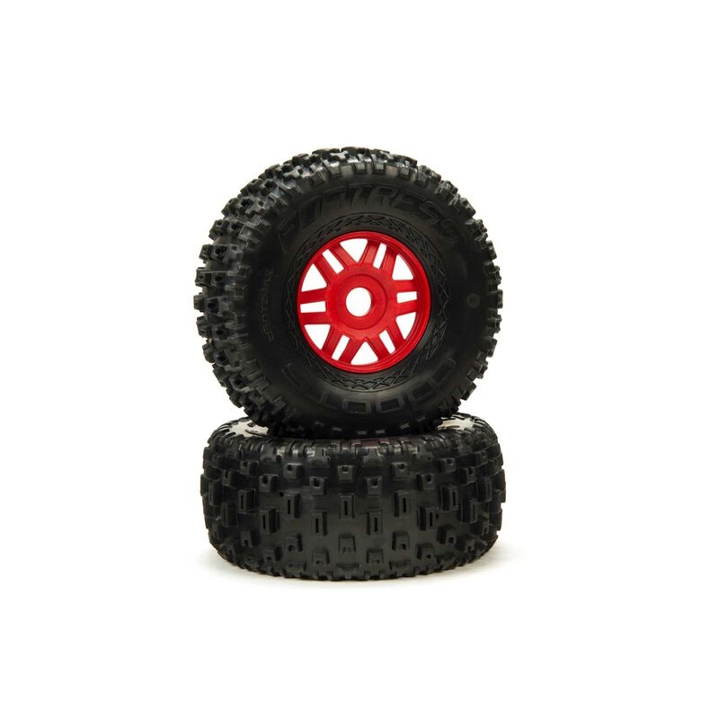DBOOTS 'Fortress' Tire Set Glued (Red) (2pcs) by Arrma