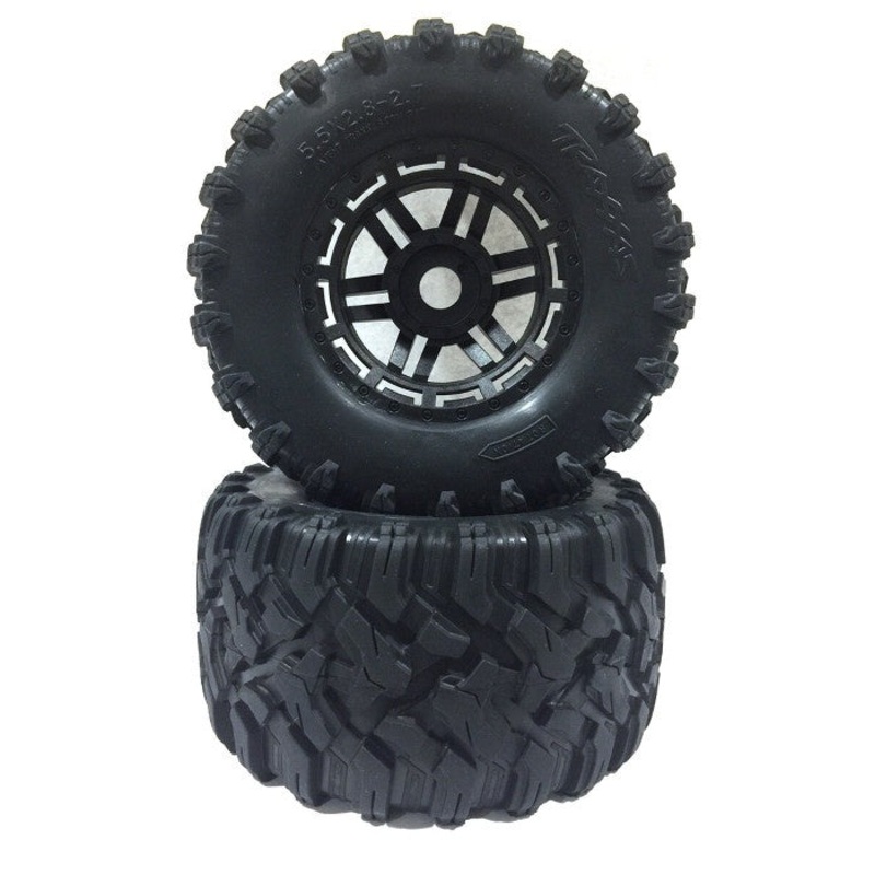 Traxxas 8972 MAXX Pre-glued Tyres & Wheels Black
