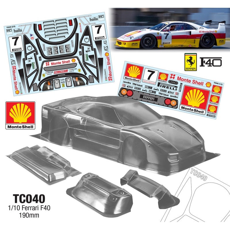 Team C 1/10 Ferrari F40, 190mm Shell Decal Sheet