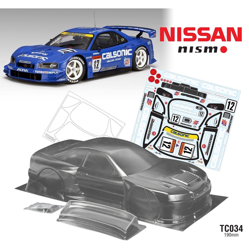Team C 1/10 Nissan R34 GTR 190mm Wide, WB258 w/Clasonics Decals