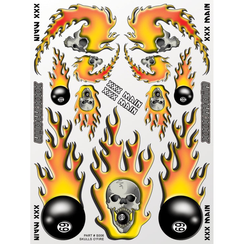 XXX MAIN S006 Skulls O'Fire Sticker Sheet