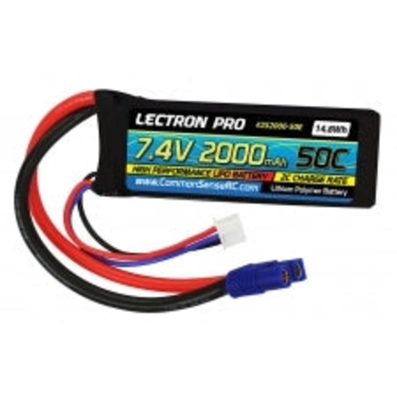 COMMON SENSE RC 2S2000-50E Lectron Pro 7.4V 2000mAh 50C Lipo Battery with EC3 Connector