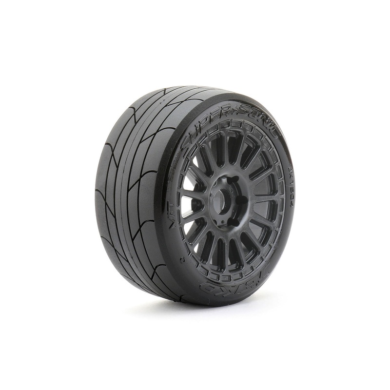JETKO 1504RBMSGB 1/8 Buggy Super Sonic Tires Mounted on Black Radial Rims, Medium Soft, Belted (2)
