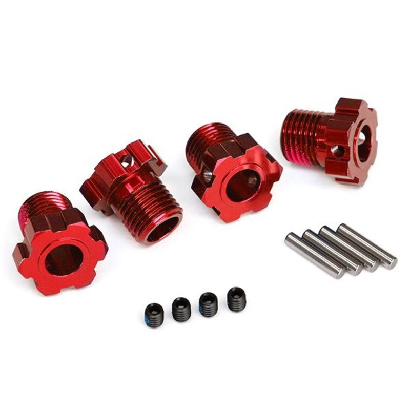 TRAXXAS 8654R Wheel hubs, splined, 17mm red-anodized (4) 4x5 GS (4), 3x14mm pin (4)
