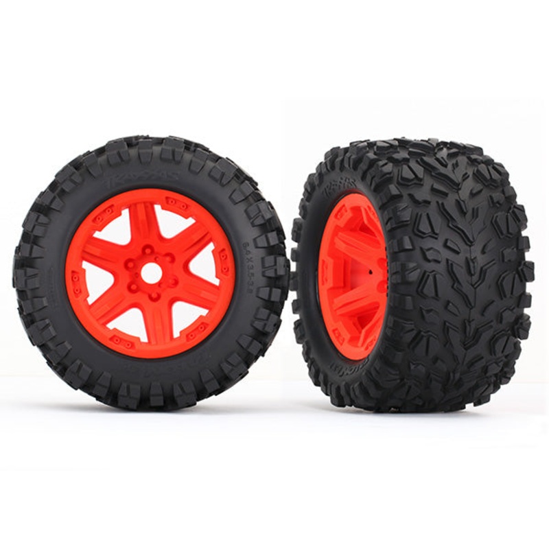 TRAXXAS 8672A Tires & wheels, assembled, glued (orange wheels, Talon EXT tires, foam inserts) (2) (17mm splined) (TSM rated)