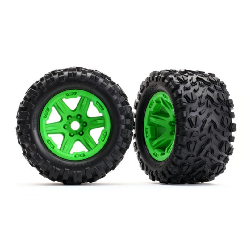 TRAXXAS 8672G  Tires & wheels, assembled, glued (green wheels, Talon EXT tires, foam inserts) (2) (17mm splined) (TSM rated)