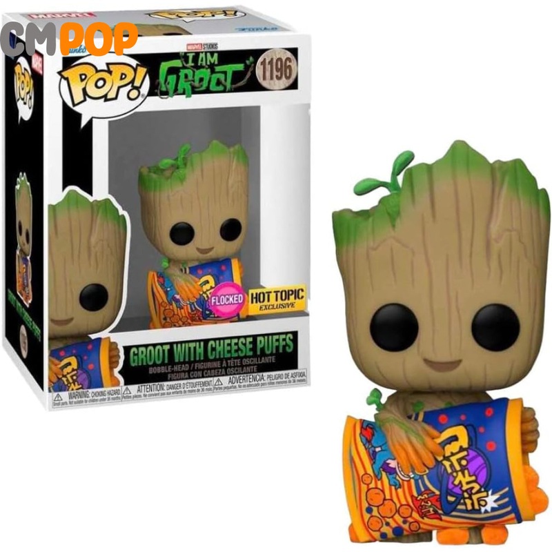 Groot With Cheese Puffs Flocked - #1196 - Funko Pop! - I Am Groot - Marvel -  Hot Topic Exclusive