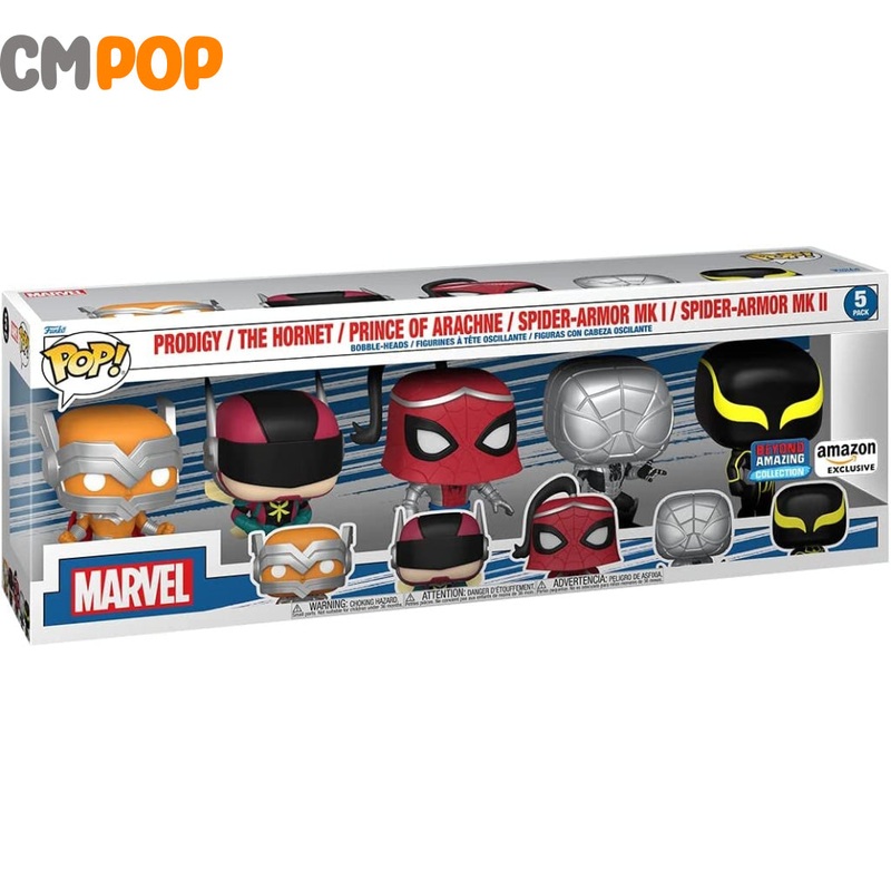 Spider-man 5 Pack - Prodigy / The Hornet / Prince Of Arachne / Spider-Armor MK1 / Spider-Armor MK 2 - Funko Pop! - Marvel - Amazon Exclusive