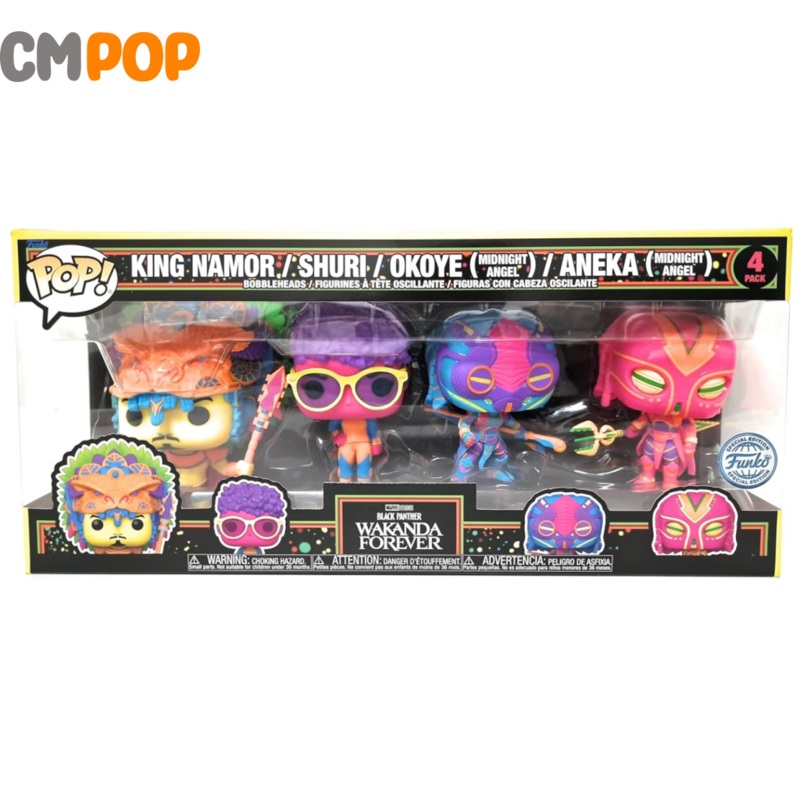 King Namor , Shuri , Okoye , Aneka - Funko Pop! - Black Panther Wakanda Forever S2 - Blacklight 4PK