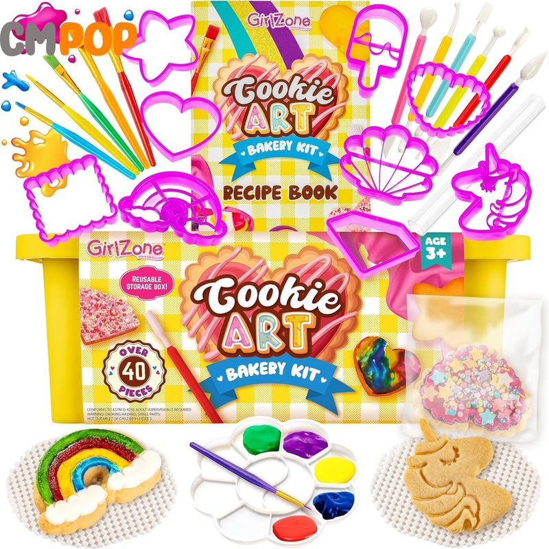 GirlZone - Cookie Art Bakery Kit - To Decorate Cookies w/Decorating Supplies, Stencils, Brushes and Cutters