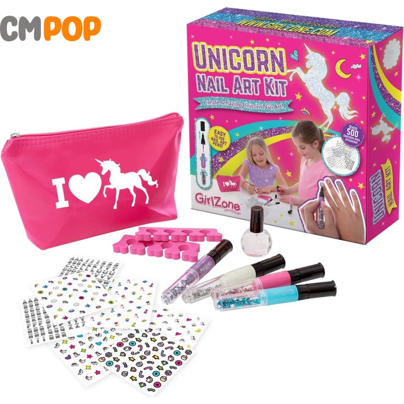 GirlZone - Unicorn Nail Art Kit - 16-Piece Unicorn Nail Art Set for Nail Studio