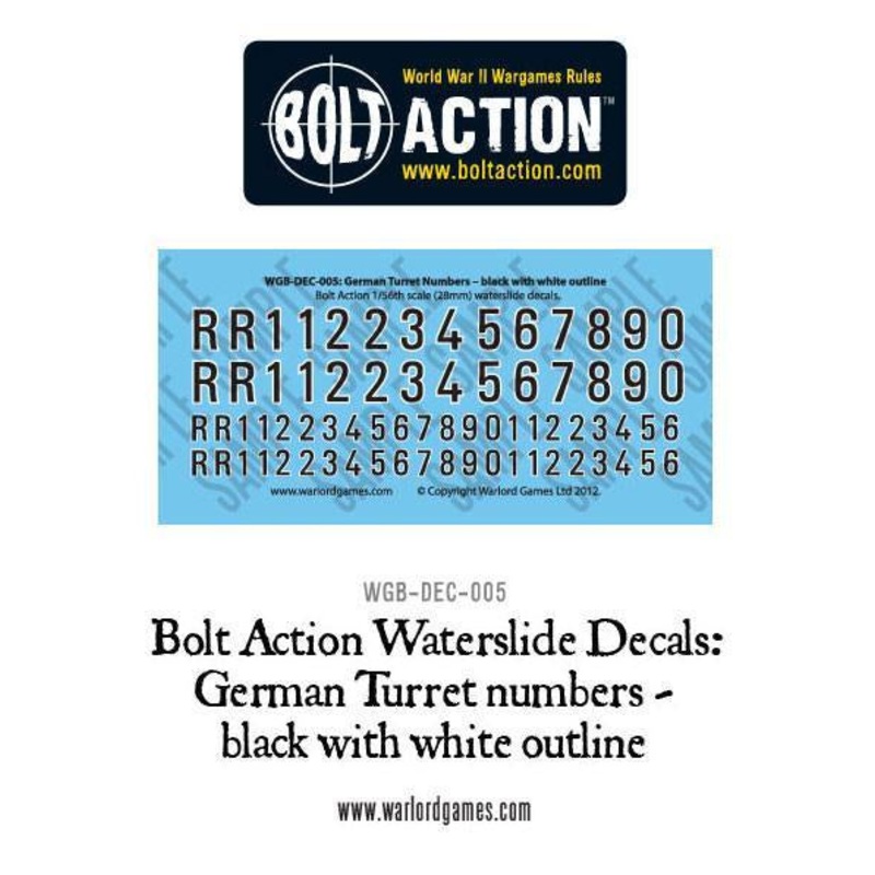 Warlord - Bolt Action Decals - German Turret Numbers - Black with White Outline