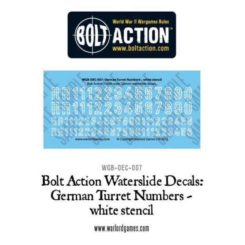 Warlord - Bolt Action Decals - German Turret Numbers - White Stencil