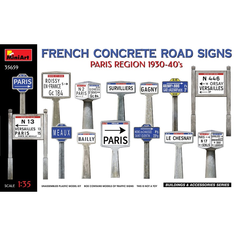 Miniart - 1/35 French Concrete Road Sign Paris Region 1930 - 1940's