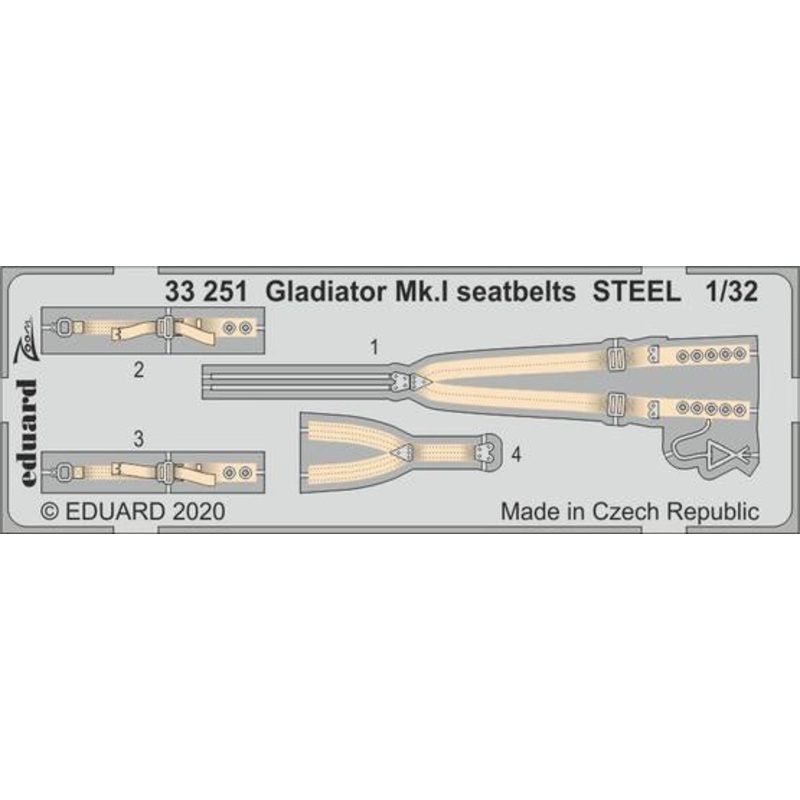 Eduard - 1/32 Gladiator Mk.I Seatbelts (Color Photo-etched) (for ICM) 33251