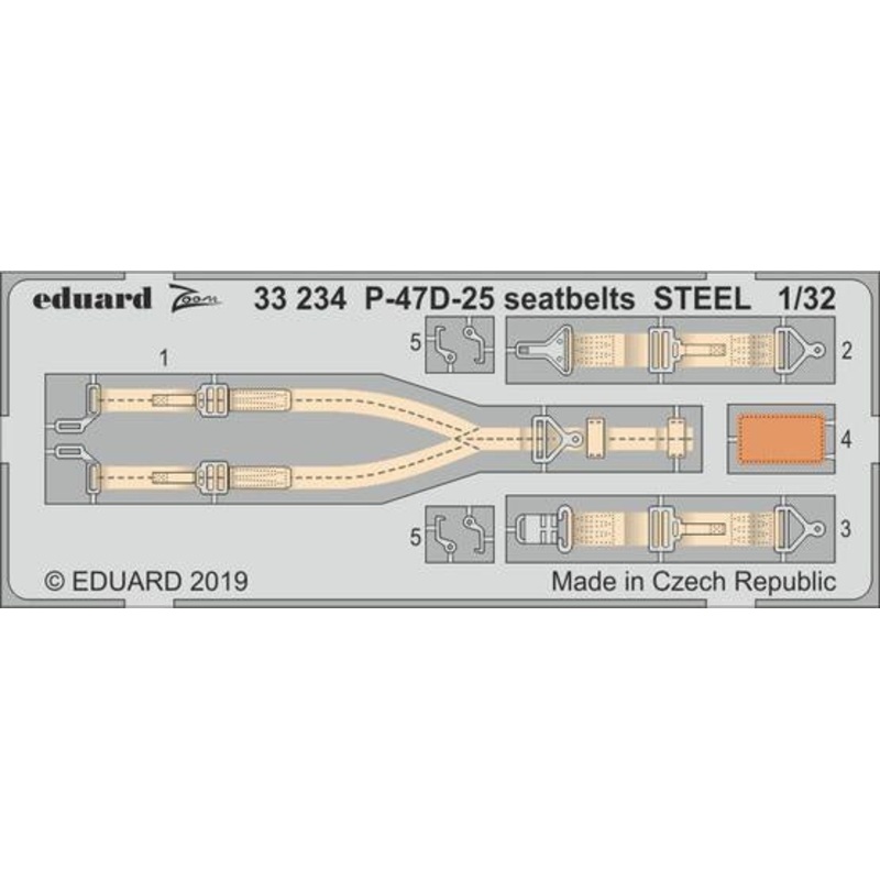 Eduard - 1/32 P-47D-25 Seatbelts STEEL (Color photo-etched) (for Hasegawa) 33234