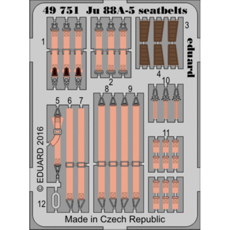 Eduard - 1/48 Ju 88A-5 Seatbelts (Color Photo-etched)(for ICM) 49751