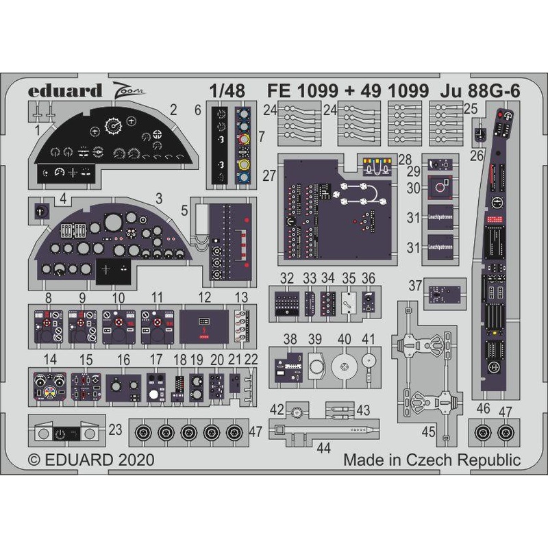 Eduard - 1/48 Ju 88G-6  Interior (Color photo-etched) (for Dragon) 491099