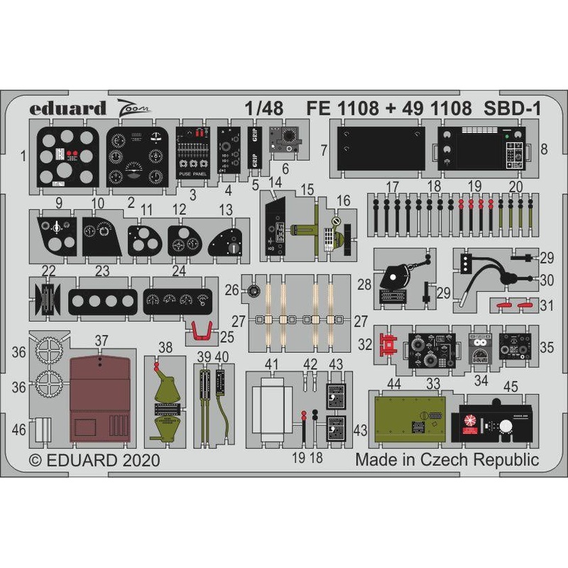 Eduard - 1/48 SBD-1 (Color photo-etched) (for Academy) FE1108