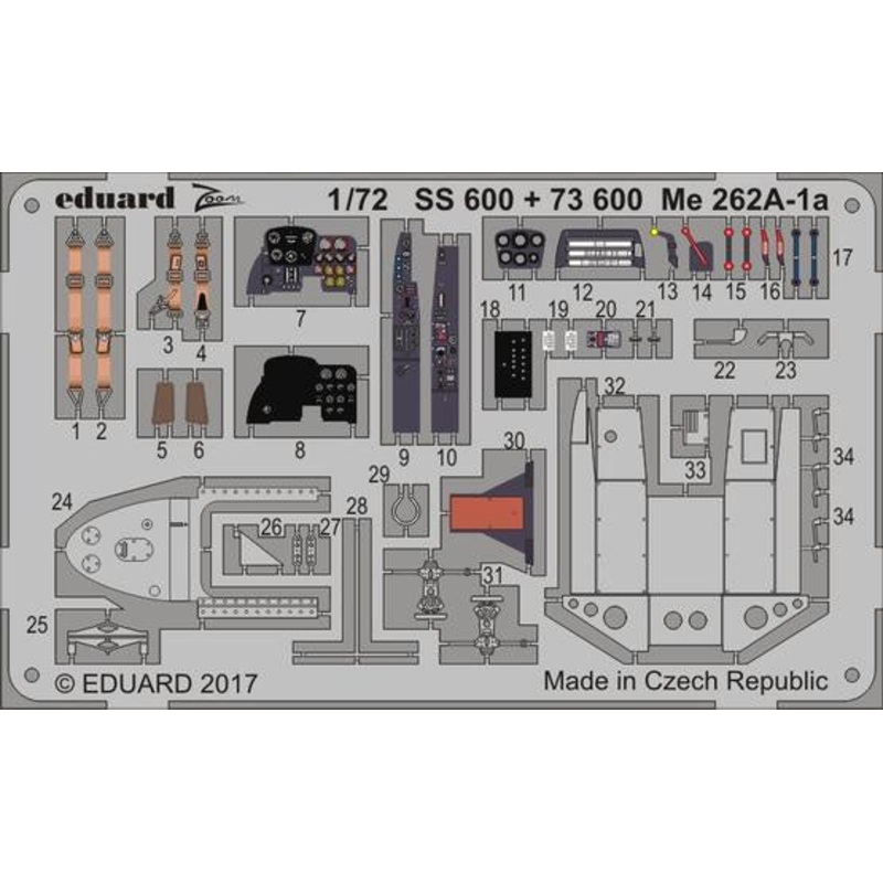 Eduard - 1/72 Me 262A-1a (Color photo-etched) (for Airfix) SS600
