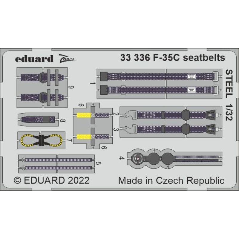 Eduard - 1/32 F-35C Seatbelts STEEL (Color photo-etched)(for Trumpeter) 33336