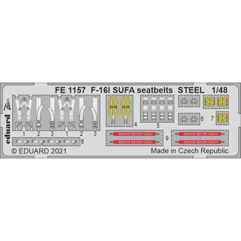 Eduard - 1/48 F-16I SUFA Seatbelts STEEL (Color Photo-etched)(for Kinetic) FE1157