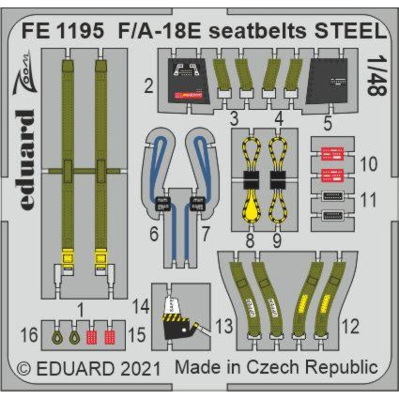 Eduard - 1/48 F/A-18E Seatbelts STEEL (Color photo-etched)(for Meng) FE1195