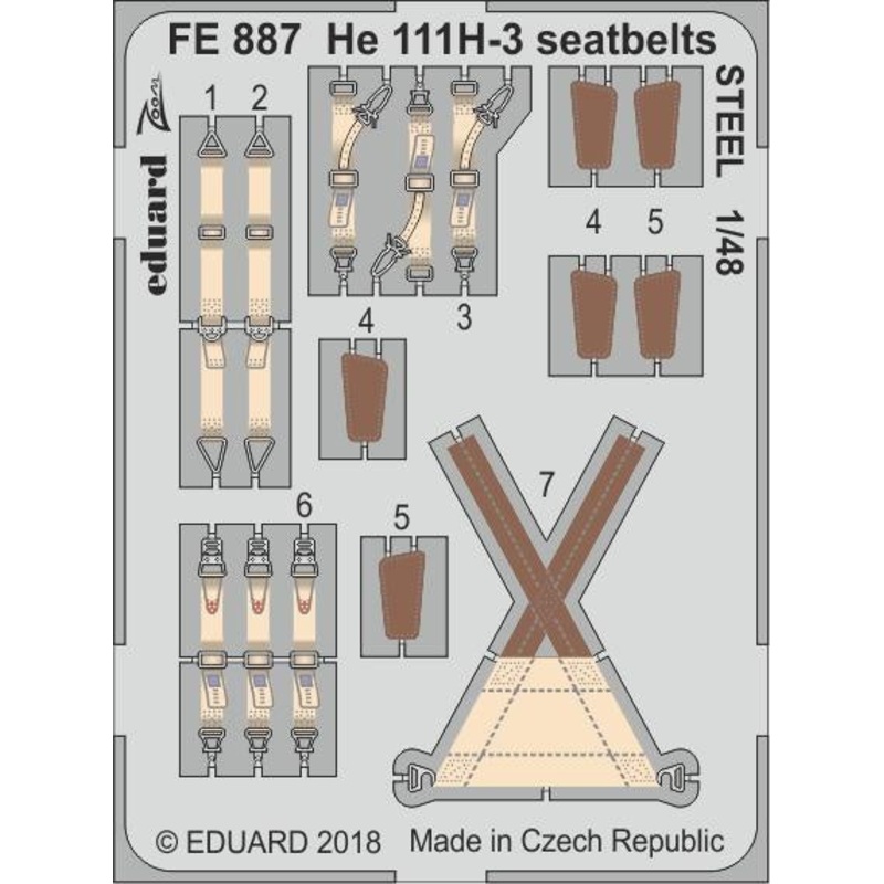 Eduard - 1/48 He 111H-3 Seatbelts STEEL (Color photo-etched)  (for ICM) FE887