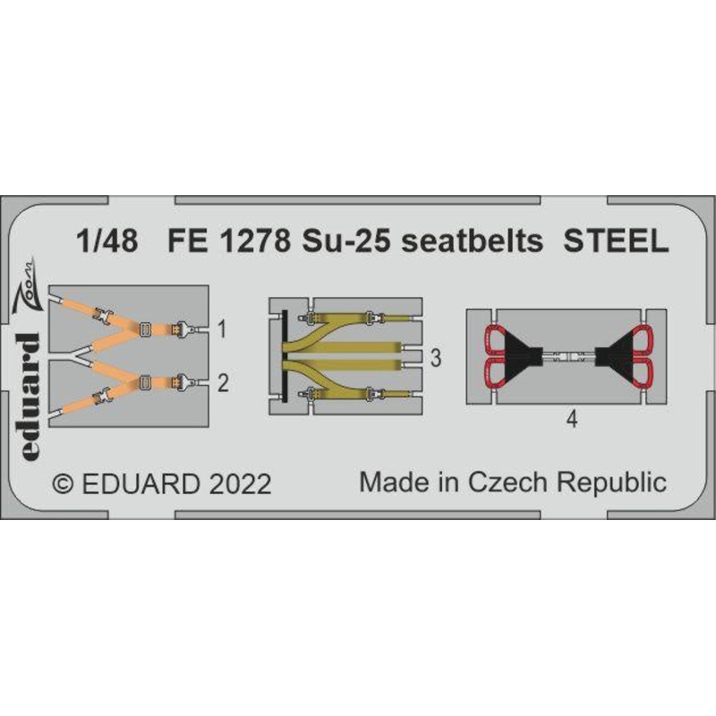 Eduard - 1/48 Su-25 Seatbelts STEEL (Color photo-etched)(for Zvezda) FE1278