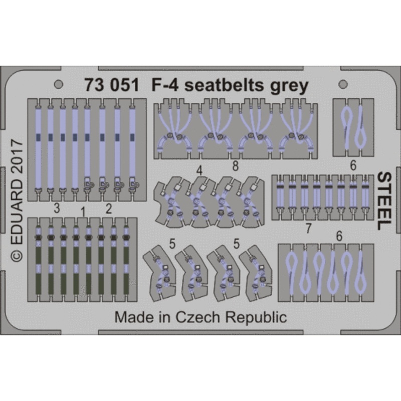 Eduard - 1/72 F-4 Seatbelts grey STEEL (Color photo-etched) 73051