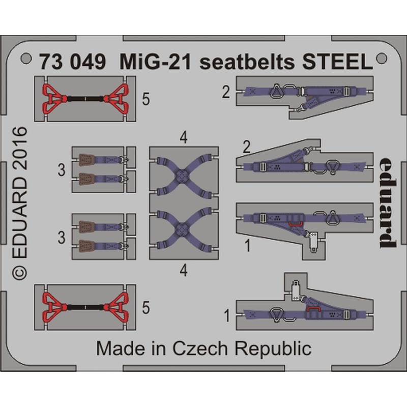Eduard - 1/72 MiG-21 Seatbelts STEEL (Color photo-etched)(for Eduard) 73049